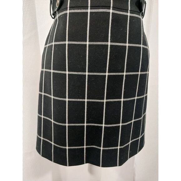 LOFT! ADORABLE BLACK AND WHITE PLAID SKIRT, DOUBLE WAIST "BELT" DETAIL! SZ 6 - Picture 4 of 8